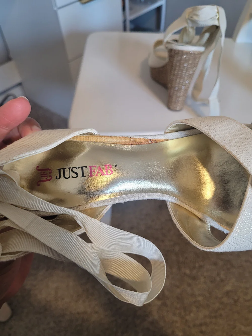 JustFab Cream Espadrille Wedge Sandals